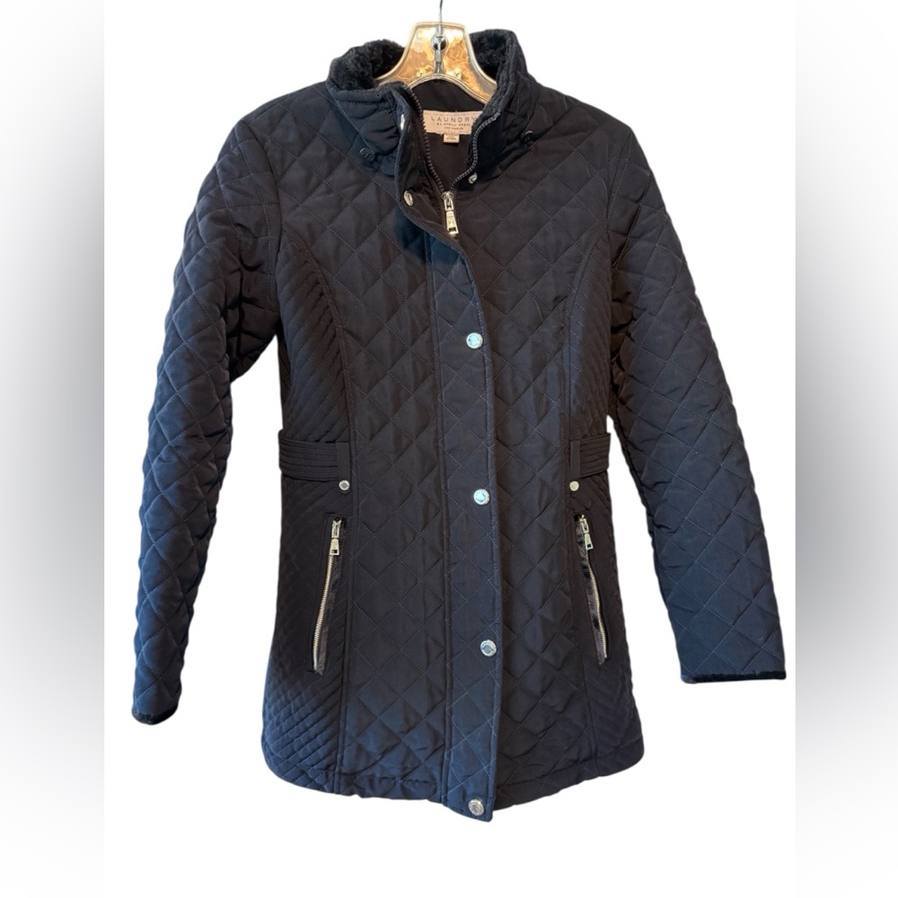 Laundry By Shelli Segal Quilted Puffer Jacket navy zip up size petite small